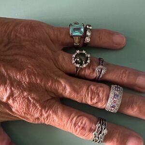 6 Rings 5/6 size Blue Stone, Green Stone, Purple, Pink and Purple and Diamond